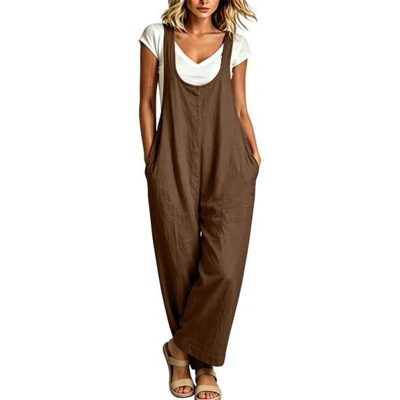 Womens Straight Leg Pants New Women's Bib Overalls - Sleeveless Wide Leg Jumpsuits with Pockets - Summer Casual Loose Fits One Piece Outfits