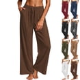 thumbnail image 1 of Womens Straight Leg Pants, Wide Leg Casual Pants with Elastic Waist, Drawstring & Pockets, Yoga Lounge Casual Wear | VerBelle,Army Green L, 1 of 7