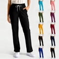 thumbnail image 1 of Womens Straight Leg Scrub Pants Drawstring Mid Rise Nursing Uniform 4-Way Stretch Soft Healthcare Professional Bottoms with Functional Pockets ,L,#01 Black, 1 of 6