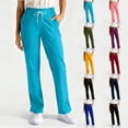 thumbnail image 1 of Womens Straight Leg Scrub Pants Drawstring Mid Rise Nursing Uniform 4-Way Stretch Soft Healthcare Professional Bottoms with Functional Pockets ,S,#01 Turquoise, 1 of 6