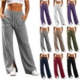thumbnail image 1 of Womens Straight Leg Sweatpants, High Waisted Solid Pants with Side Pockets, Loose Fit, Travel & Street Wear | VerBelle,Khaki M, 1 of 9