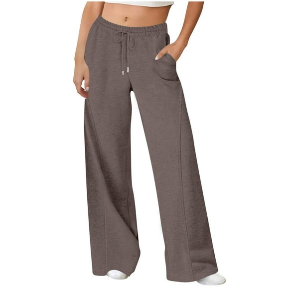 Womens Straight Leg Sweats Solid Sweatpants Casual Elastic Waist Drawstring Jogger with Pockets Sweatshirt Baggy Joggers Fall Pants