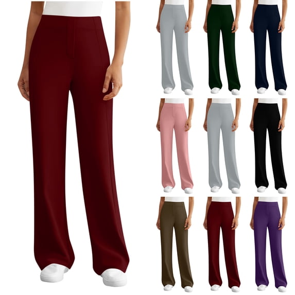 Swuxness Women Yoga Full Length Pants Solid Color Stretchy Waist Pockets Casual Soft Breathable