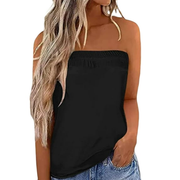 Womens Strapless Bandeau Boob Tube Tops Beach Off Shoulder Ruched T-shirt Womens Tank Top Ladies Holiday Party Shirt Blouse Vest