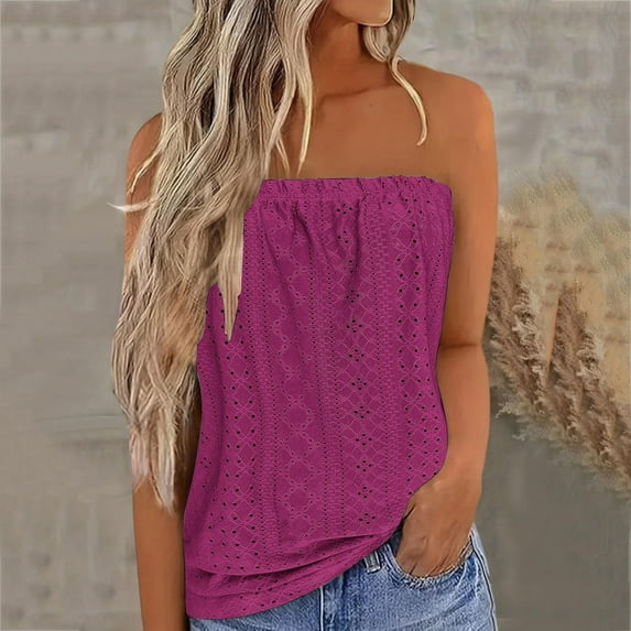 Womens Strapless Bandeau Tank Top Casual Summer Sleeveless Tube Top Plus Size Going Out Top Sexy Camisole Top Cute Y2K Shirt, Limited Time Offer, Under 10 Dollars