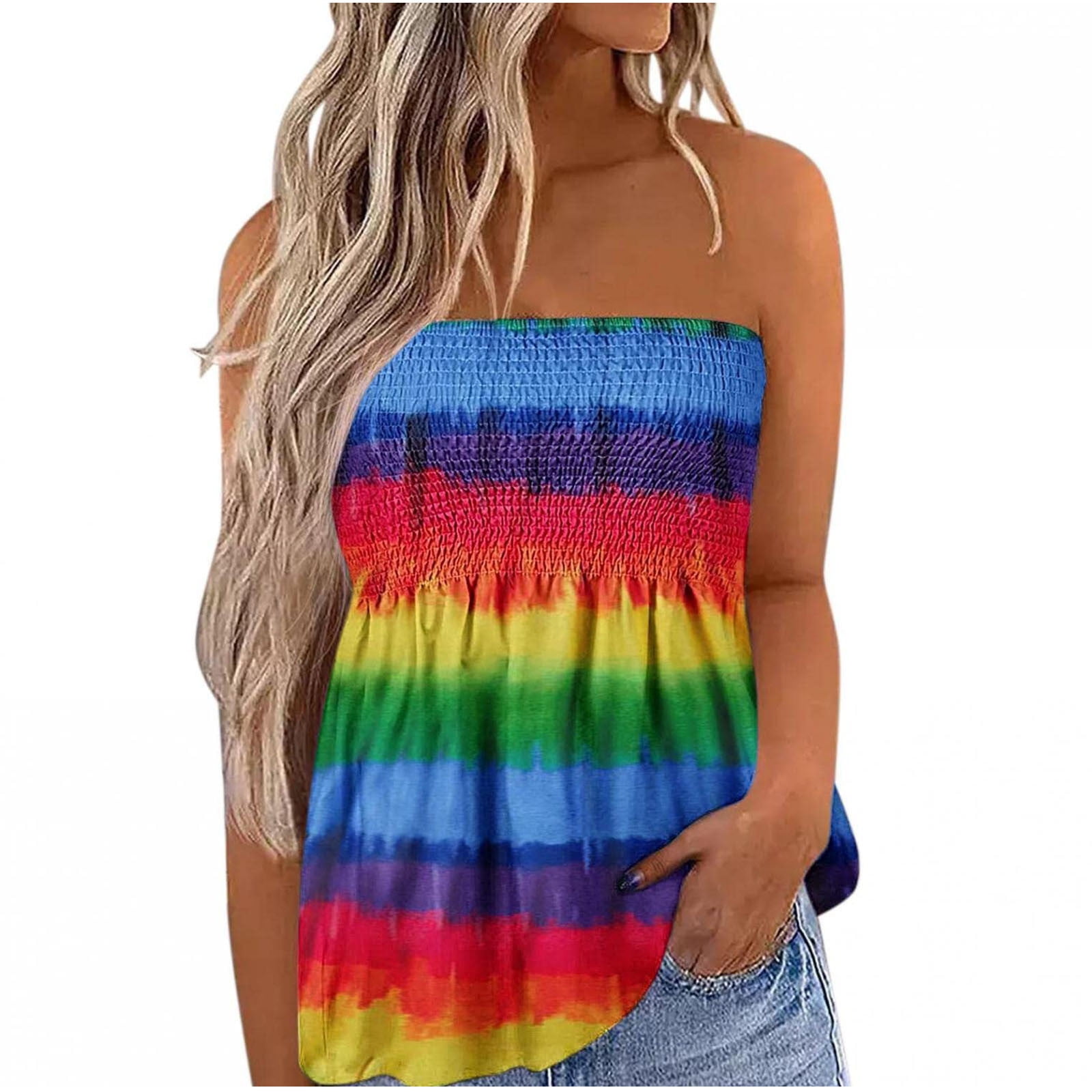 Women's Boho Tube Tops Hollow Out Summer Off Shoulder Backless Crop Top  Vintage Strapless Camisole Bandeau Sleeveless Shirts