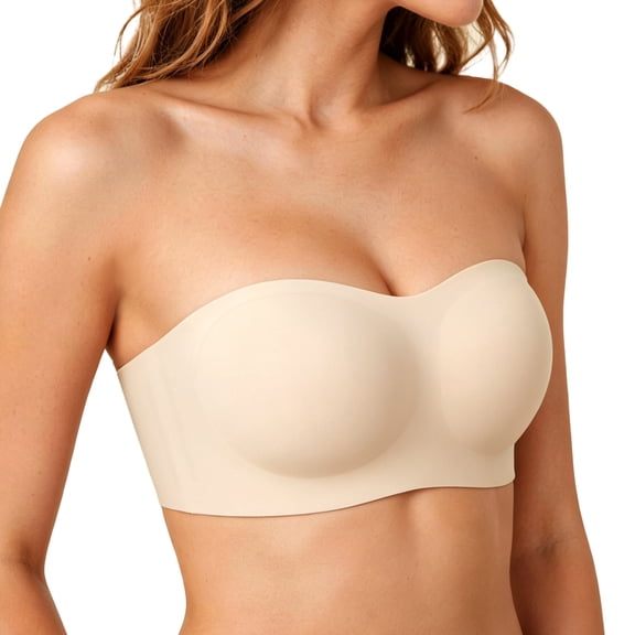 Womens Strapless Bras Jelly Push Up Bandeau Bra Non Slip Wireless Supportive Padded Bras Seamless Comfortable Tube Bra