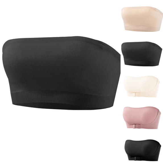 Womens Strapless Bras Push Up Bandeau Bra Non Slip Wireless Supportive Padded Bras Seamless Comfortable Tube Bra,Black,36