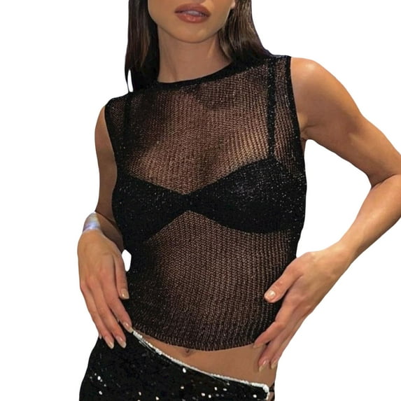 Womens Strapless Crochet Bandeau Knit Tube Top Slim Crop Corset Cami Sexy Sleeveless Tank Tops Sheer Hollow Out T-Shirt Vest