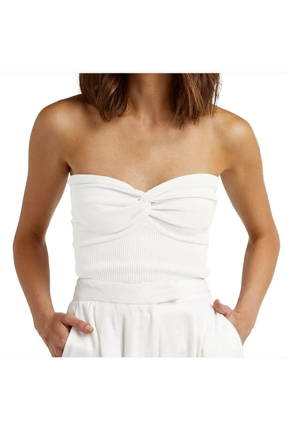 Womens Strapless Crop Top Sexy Sweetheart Neck Ribbed Knit Twisted Knot Front Sleeveless Y2K CamisoleTanks Top