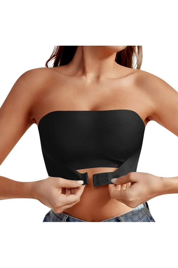 Womens Strapless Invisible Bras Non-Slip Anti-Sagging Seamless Bra One Piece Seamless Bra Full Coverage Shelf Seamless Front Closure Bralettes Ultra Comfort Soft Corset Underwear