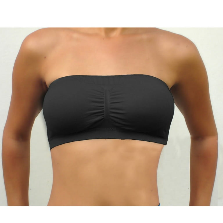 Womens Strapless Padded Bra Bandeau Tube Top Removable Pads Seamless Crop  Black