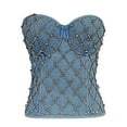 thumbnail image 1 of Womens Strapless Tops,Womens Lace Tops,Diamond Studded Denim Strapless with Lace Up Shaping And Slim Fitting Zippered Top for Women,Top for Women, 1 of 5