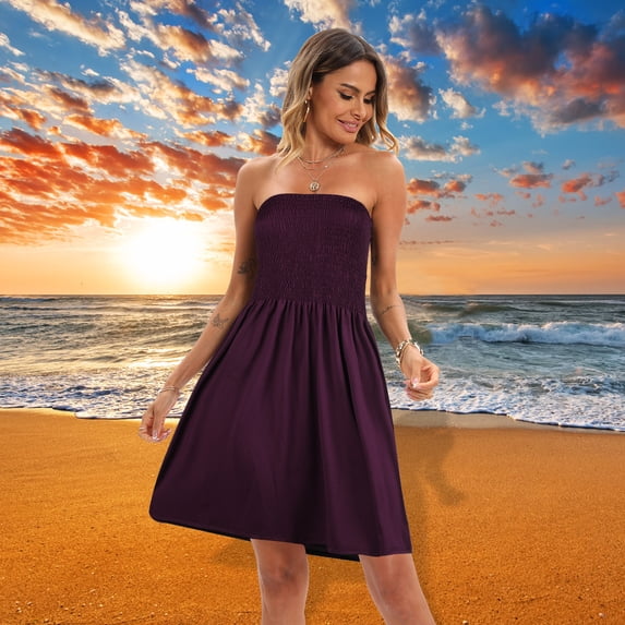 Womens Strapless Tube A Line Mini Dress