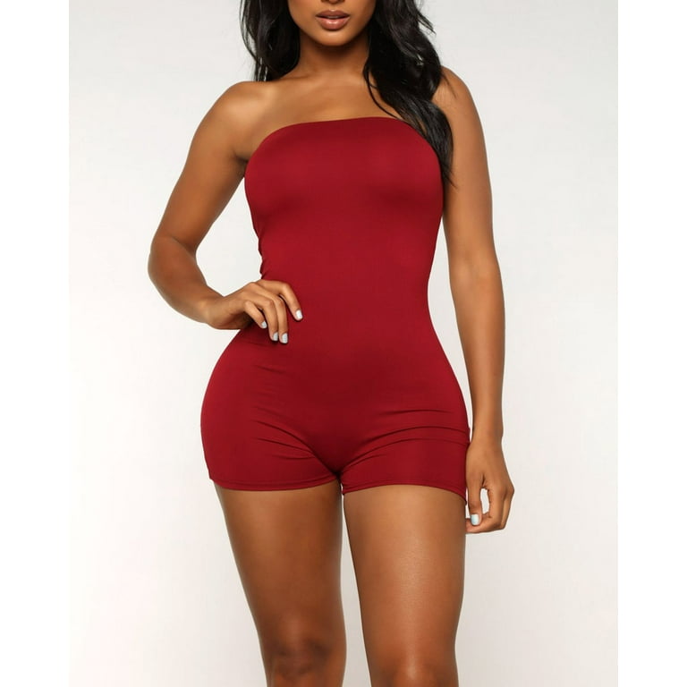 Womens Strapless Tube Jumpsuit Sleeveless Bodycon Bodysuit Romper One Piece  Short Catsuit Summer 