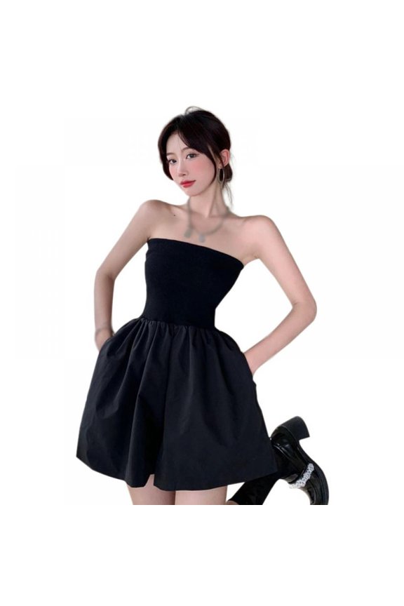 Womens Strapless Tube Jumpsuit Solid Color Sleeveless Bodycon Short Romper One Piece Outfits for Women