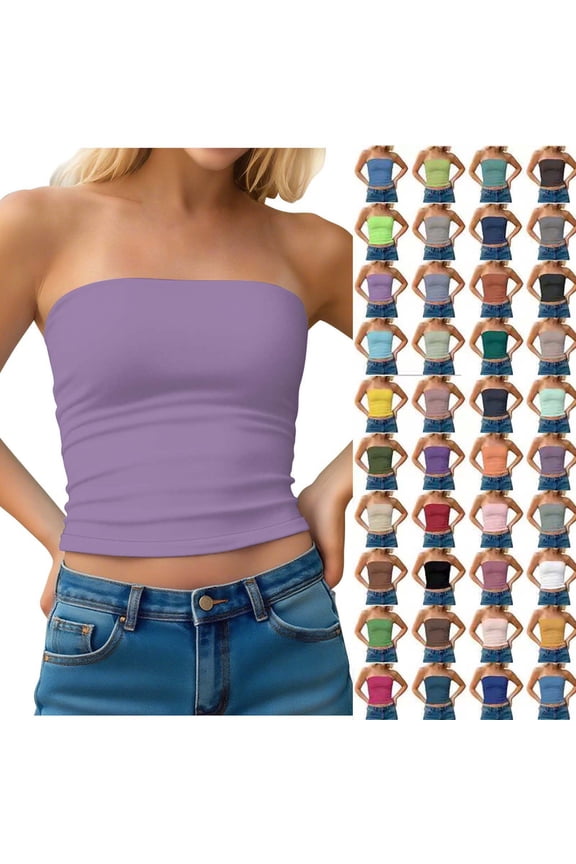 Womens Strapless Tube Top Bandeau Crop Tops Slim Fit Stretch Strapless Camisole Summer Casual Basic Solid Color Sleeveless Tank Top for Women