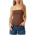 thumbnail image 1 of Womens Strapless Tube Tops Ribbed Hem Fitted Base Tee Off Shoulder Summer Casual Undershirt (M, Coffee), 1 of 7