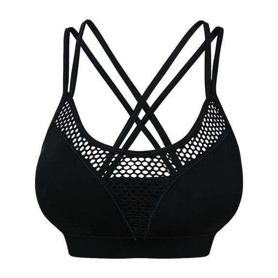 Womens Strappy Cross Back Sports Bra,Mesh Workout Crop Tops Padded Seamless Activewear Black 4XL