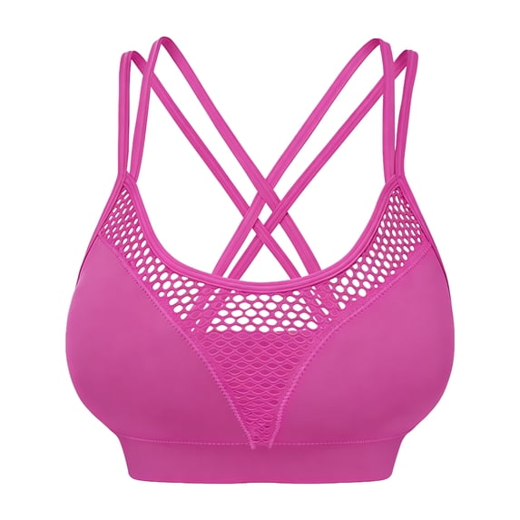 Womens Strappy Cross Back Sports Bra,Mesh Workout Crop Tops Padded Seamless Activewear Hot Pink 2XL