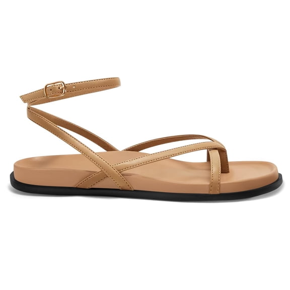 Womens Strappy Flat Sandals Comfortable Flip Flop Footbed Sandals Ankle Strap Summer Beach Shoes