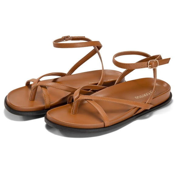 Womens Strappy Flat Sandals Comfortable Flip Flop Footbed Sandals Ankle Strap Summer Beach Shoes