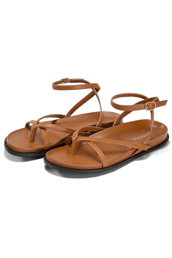 Womens Strappy Flat Sandals Comfortable Flip Flop Footbed Sandals Ankle Strap Summer Beach Shoes