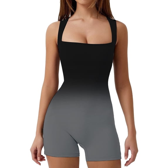 Womens Strappy Square Neck Tank Top Stretch Shorts Slim Fit Jumpsuit Rompers Casual Yoga Outfits Clothes
