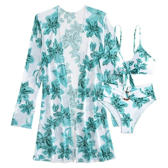 Womens Straps Halter Bikini Bathing Suit with Cover Up 3 Piece Swimsuits Nylon Spandex S-XL