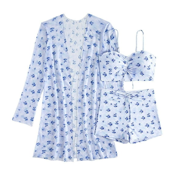 Womens Straps Halter Bikini Bathing Suit with Cover Up 3 Piece Swimsuits S-XL