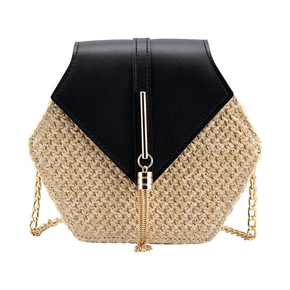 Womens Straw Bag Fashion Woven Hexagonal Handbags Casual Versatile Elegant Shoulder Crossbody Bag Tassel Chain Bag