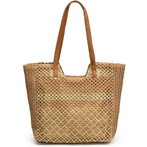 Womens Straw Beach Bag - Summer Woven Handbag Shoulder Tote Bag for Vacation, Travel