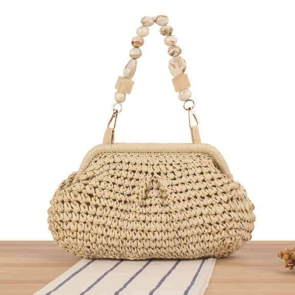 Womens Straw Clutch Purses Shoulder Bag Cloud Dumpling Purse Handbag for Summer Beach Travel Trendy Woven Bag