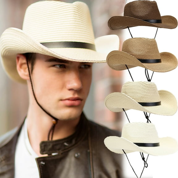 Womens Straw Cowboy Hat Western Beach Sun Hat for Men Wide Brim Fedora Hat Portable Cowgirl Hats Summer Panama Hat
