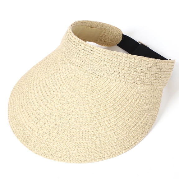 Womens Straw Hat, Brim Straw Visor for Women UV Protection Beach Cap, Ponytail Hole Cap Suitable for Beach, Boating, Golfing, Foldable Packable, UPF 50 , Beige