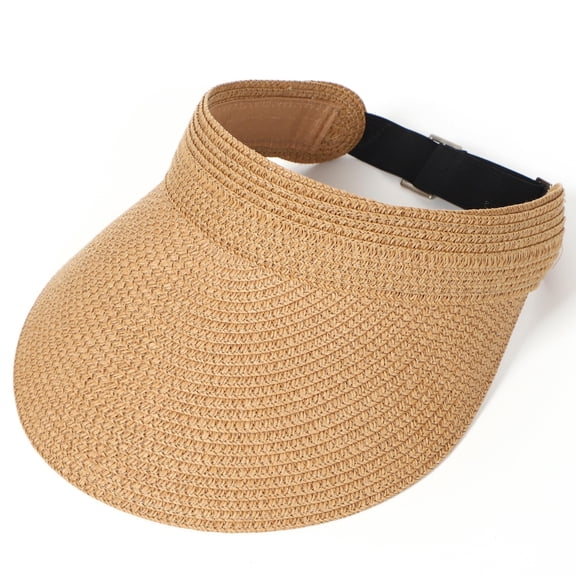 Womens Straw Hat, Brim Straw Visor for Women UV Protection Beach Cap, Ponytail Hole Cap Suitable for Beach, Boating, Golfing, Foldable Packable, UPF 50 , Khaki