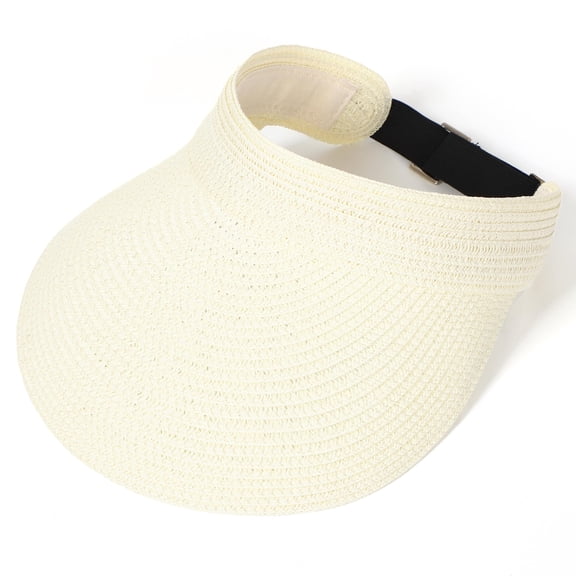 Womens Straw Hat, Brim Straw Visor for Women UV Protection Beach Cap, Ponytail Hole Cap Suitable for Beach, Boating, Golfing, Foldable Packable, UPF 50 , White