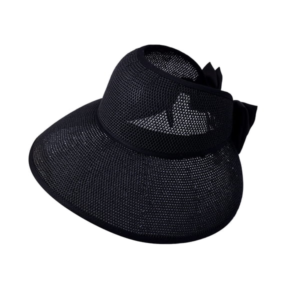 Womens Straw Hat, Large Brim Slit Sun Hats for Women, Bow Knot Adjustable Ponytail Cap, Bowknot Foldable Bucket Beach Caps, UV Protection UPF 50 , Black