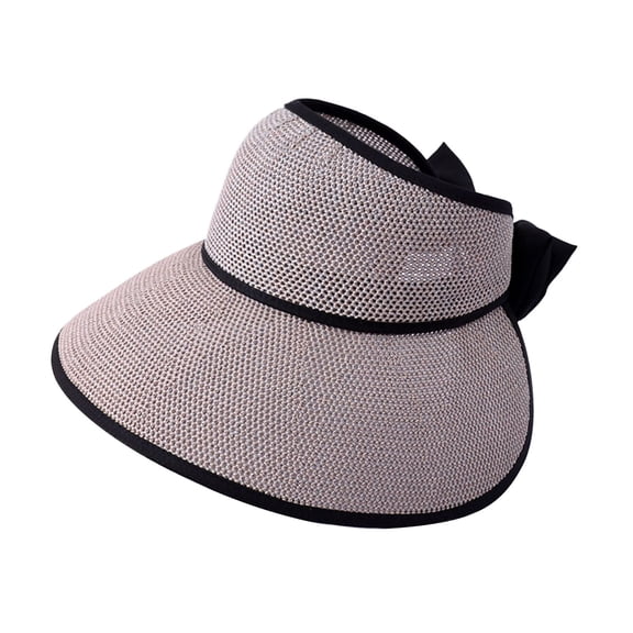Womens Straw Hat, Large Brim Slit Sun Hats for Women, Bow Knot Adjustable Ponytail Cap, Bowknot Foldable Bucket Beach Caps, UV Protection UPF 50 , Gray