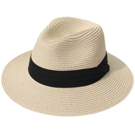 Womens Straw Hat, Packable Protection UV Straw Hats, Convenient to Carry, Wide Brim Panama Roll up Cap, Travel Classic Manhattan Caps, Beige