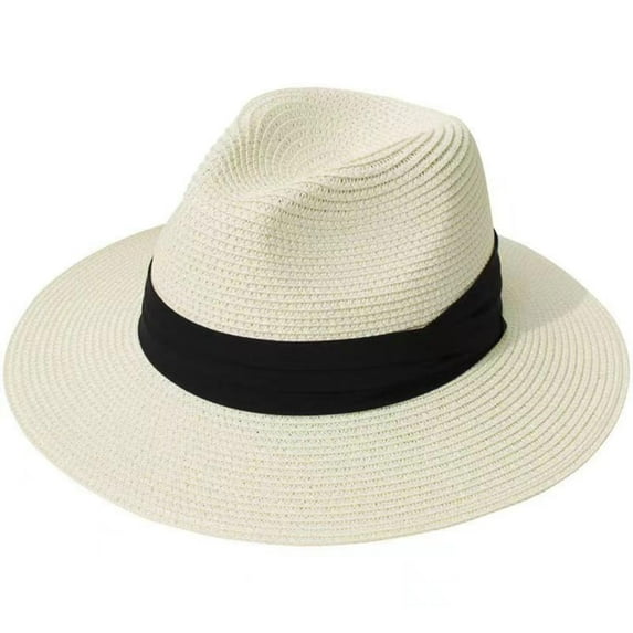 Womens Straw Hat, Packable Protection UV Straw Hats, Convenient to Carry, Wide Brim Panama Roll up Cap, Travel Classic Manhattan Caps, Milky White