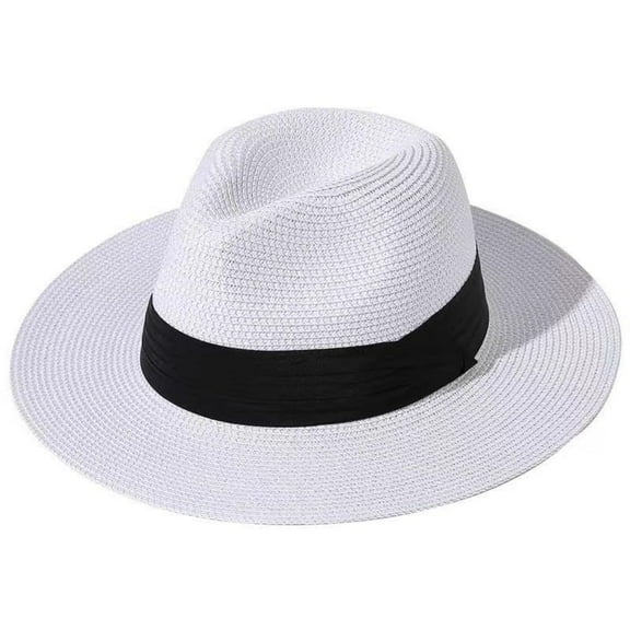 Womens Straw Hat, Packable Protection UV Straw Hats, Convenient to Carry, Wide Brim Panama Roll up Cap, Travel Classic Manhattan Caps, White