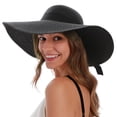 thumbnail image 1 of Womens Straw Hat Sun Hat Wide Brim Hats for Women Large Head Packable Hat Women Straw Sun Hat for Travel Black Floppy Hats for Women, M/L, 1 of 5
