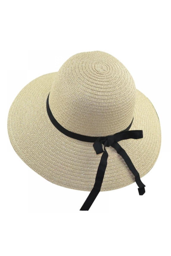 Womens Straw Hat Sun Hat for Women Bow Ribbon Beach Cap Summer Hats UV Protection