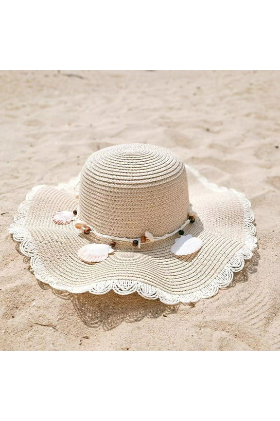 Womens Straw Hat Wide Brim Floppy Beach Cap Adjustable Sun Hat UPF 50+