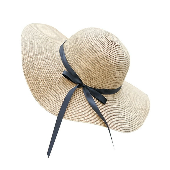 Womens Straw Hat Wide Brim Floppy Beach Cap Adjustable Sun Hat for Women UPF 50 