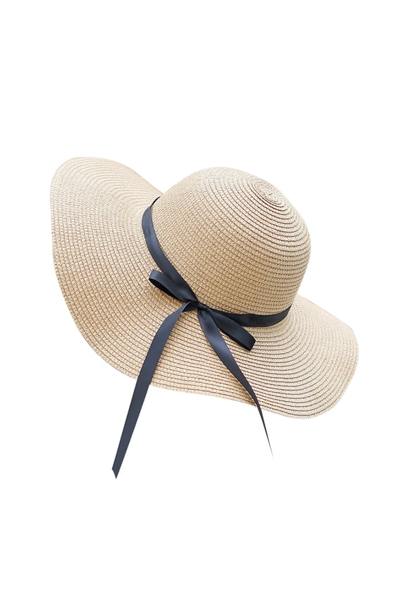 Womens Straw Hat Wide Brim Floppy Beach Cap Adjustable Sun Hat for Women UPF 50+
