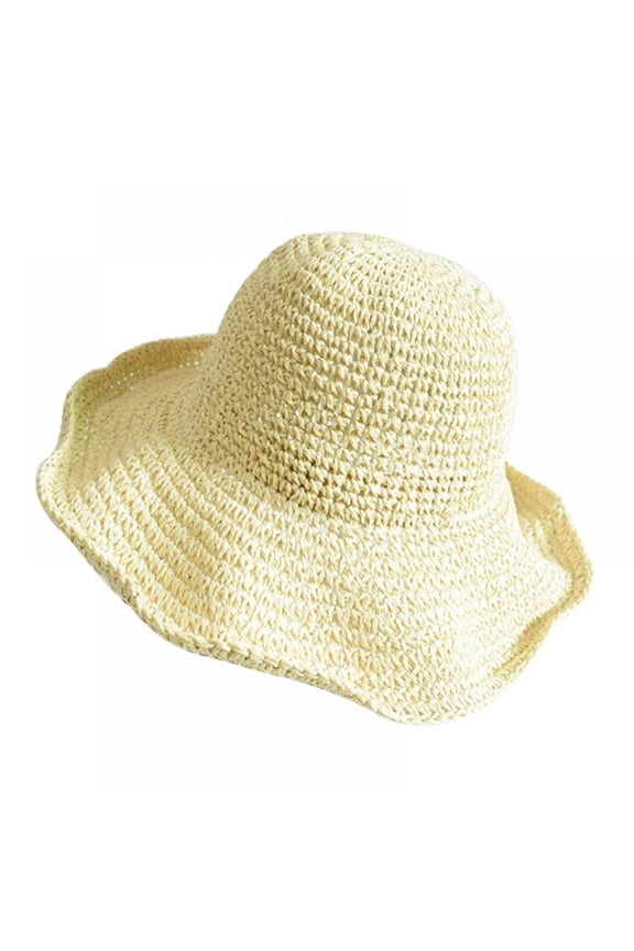 Womens Straw Hat Wide Brim Floppy Beach Cap Adjustable Sun Hat for Women UPF 50+