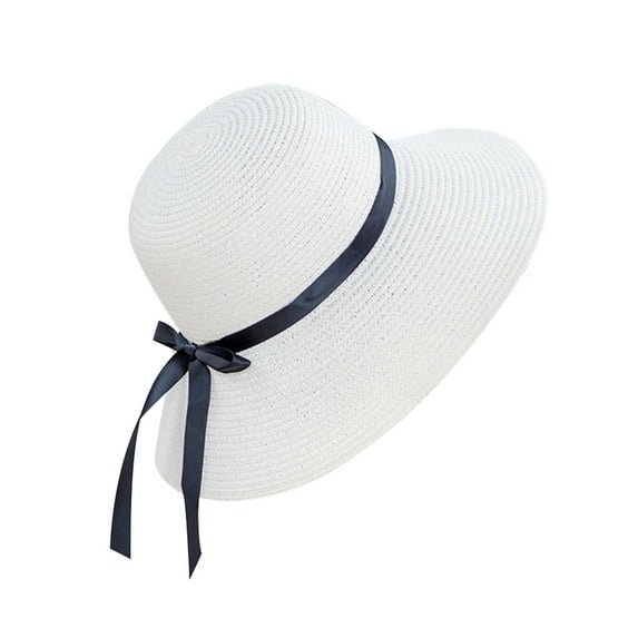 Womens Straw Hat Wide Brim Floppy Beach Cap Adjustable Sun Hat for Women UPF 50+