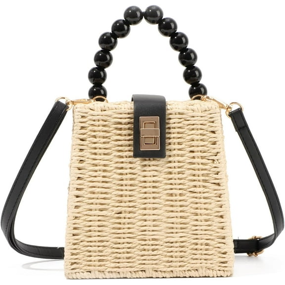 Womens Straw Shoulder Bag Summer Beach Woven Bag Handles Handbag Straw Crossbody Shoulder Handbag